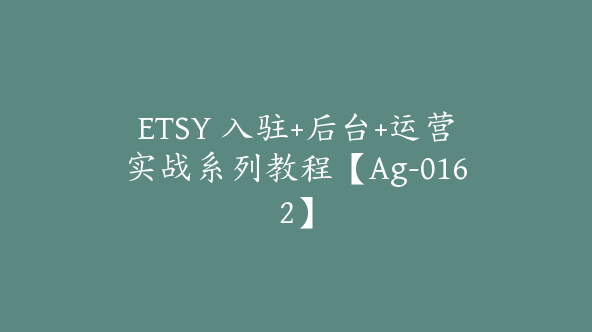 ETSY 入驻+后台+运营实战系列教程【Ag-0162】